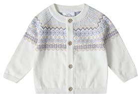 Stellou & friends 100% Cotton Knit Norwegian Jacquard Design Baby Toddler Boys Girls Long Sleeve Cardigan Sweater (Periwinkle Purple/White, 18-24 Months)