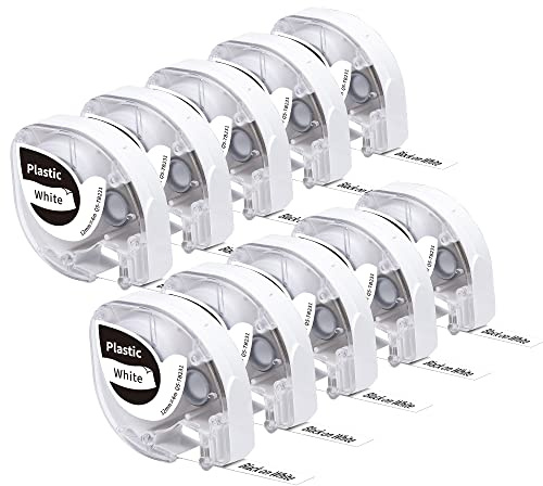 10x Phomemo P12&P12-Pro Etikettenband 12mm x 4m Schwarz auf Weiß Q5-TB231 | Phomemo Original Kunststoff-Etikettenband, Wasserfest & Selbstklebend,Kompatible mit Dymo LetraTag,für P12/P12 Pro/LT12/F12