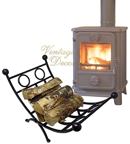 AuraHome Log Holder Kindling Basket Rack Cast Iron Metalwork Fireplace Accessory Roden Folding