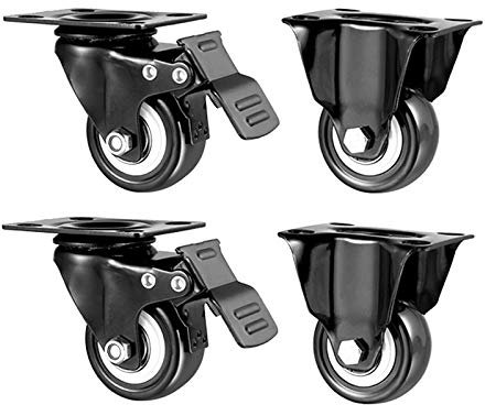 OITTo 40 mm Schwarze Silentgummi-Lenkrollen, Bockrolle | Lenkrollen Rad | Bremse | Höhe 60mm| 4 Stück | Max. Belastung 100 kg, für Tablettmöbel/Wagen/Babybett/Nachttisch/Fußhocker