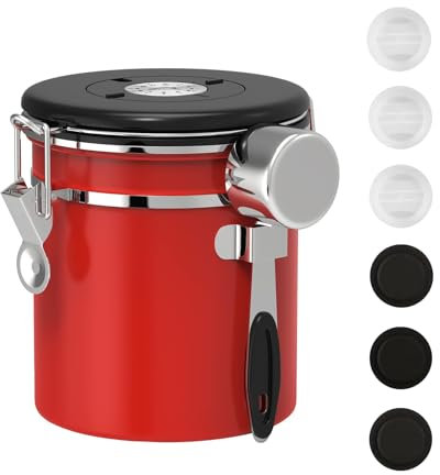 ShanSon Coffee Canister Airtight Coffee Container Stainless Steel Coffee Bean Storage Container with Scoop Coffee Canister for Beans Grounds Sugar Flour Tea Cereal,16OZ,Red