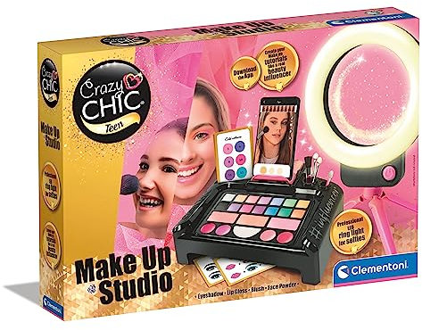 Clementoni Crazy Chic Make-up Artist - Schminkkasten, buntes Make-up Set mit glitzerndem Lidschatten, Rouge & Lipgloss, beleuchteter Kosmetiktisch für Kinder ab 6 Jahren, 18744