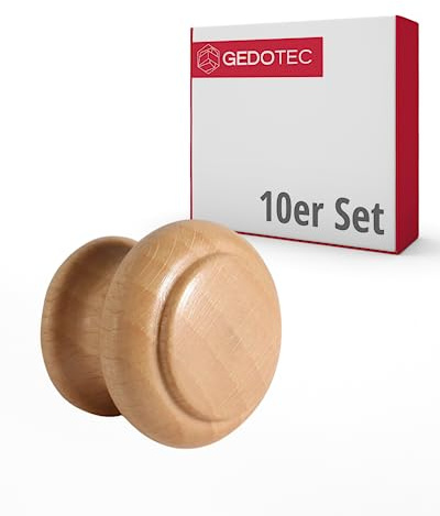Gedotec Möbelknöpfe Holz | Durchmesser: 35 mm I 10 Stück | Türknopf für Schränke - Buche natur lackiert inkl. Befestigungsmaterial I GIOVANNI I Knöpfe für Küchenschränke | Schrankgriffe