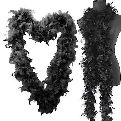 Black Feather Boa - 2 Meters Long for Women, Crafts, Fluffy DIY Girl's Fancy Dress Accessories, Christmas Carnival, Dancing Wedding Party