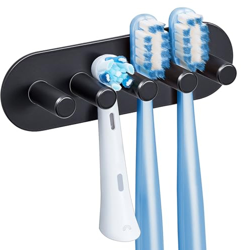GGQ Porte-Brosse à Dents Mural sans perçage - Support de Brosse à Dents électrique - Support de Brosse à Dents Auto-adhésif - Support pour Brosse à Dents de Salle de Bain (Noir, Grand)