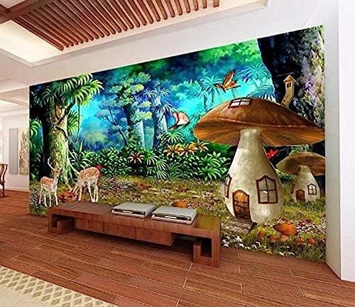 Papel Pintado Mural Hermosa Fantasía Bosque Setas Ciervos Moda Fondo Pared Decoración Fotomural Sala De Estar Pared Pintado Papel Tapiz No Tejido-430cm×300cm