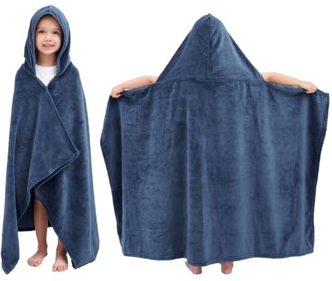 Hiturbo Kids Fleece Hooded Bath Towel: Premium Ultra Soft Beach Swimming Towels Blanket for Boys Girls Navy