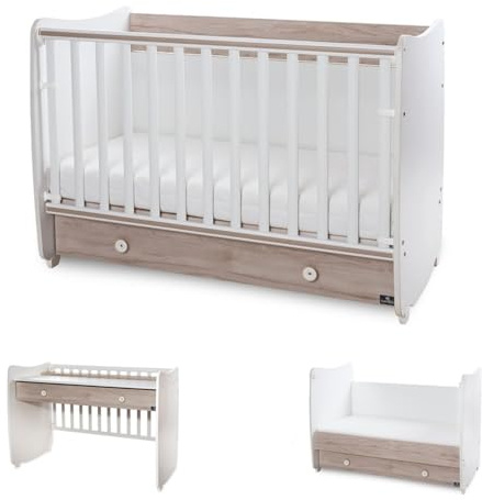 Lorelli Babybett Dream 60 x 120 cm umbaubar Schreibtisch Kinderbett Schaukelbett grau weiß