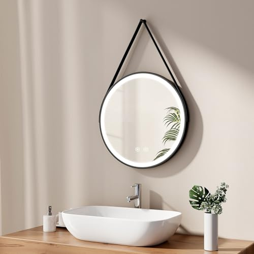 EMKE Spiegel mit Beleuchtung 50cm Badspiegel rund mit Antibeschlag, Kaltweiß Licht dimmbar, Speicherfunktion,Touch,3 Stunden automatische Abschaltung, Energiesparend Badezimmerspiegel