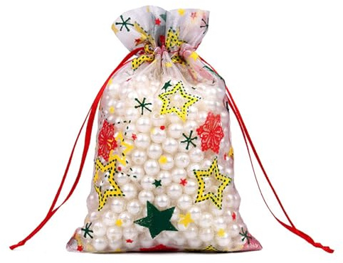 Diysupmkt 50-teiliges Weihnachts-Netzbeutel-Set mit Kordelzug, kleine Weihnachts-Netz-Geschenktüten, Süßigkeiten, Schmuck, Weihnachtsanhänger, Geschenktüten (10 x 15 cm, Stern)