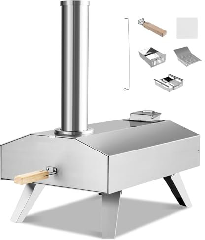COSTWAY Multi-Fuel Portable Pizza Maker with Pizza Stone & Stainless Steel Tabletop Grill