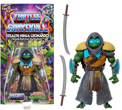 Masters of the Universe Origins Turtles of Grayskull bewegliche Actionfiguren, Teenage Mutant Ninja & MOTU Crossover-Figuren, HTH17 | Masters Of The Universe Teenage Mutant Ninja Turtles 15,2 cm Figur Turtles Of Grayskull Wave 4 – Stealth Ninja Leonardo