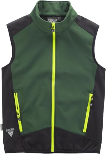 WORKTEAM Chaleco Softshell Combinado Aire Libre. Corta vientos, Repelente al Agua, Resistente al Desgarro y Alta Capacidad Térmica. Unisex Verde Oscuro+Negro L