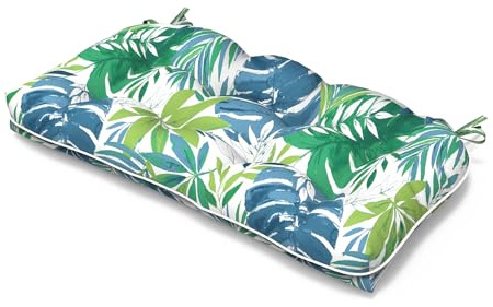 TWLEAR Tufted Bench Cushion for Outdoor Furniture, Patio Swing Cushion 44 x 19 x 5 Inch, Overstuffed Outdoor Chair Cushion for Garden Loveseat Lounge Storage, 1 Pack, Islamorada Blue Green