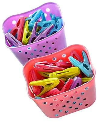 Ciieeo Lot de 60 Pinces à Linge en Plastique Coupe-Vent avec 2 Paniers De Rangement, Petites Pinces à Chaussette Résistantes, Serrage Fort, pour Balcon Et Appartement