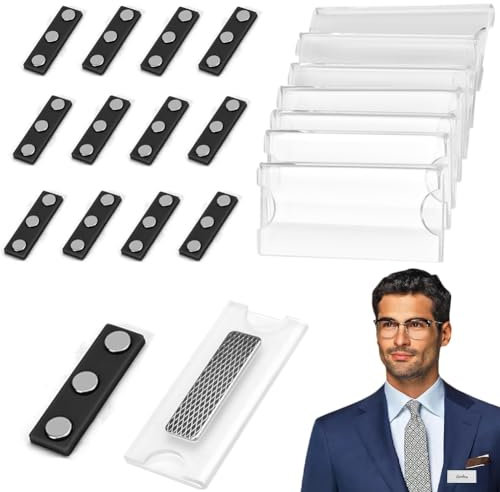 CAREDGO 20 PCS Porte Badge Aimanté en Acrylique Porte-Nom Magnétique avec 3 Aimants Puissants au Néodyme Porte Badge Nominatif Badge Porte Nom Porte Badge Bande Magnétique pour Ecole Entreprise