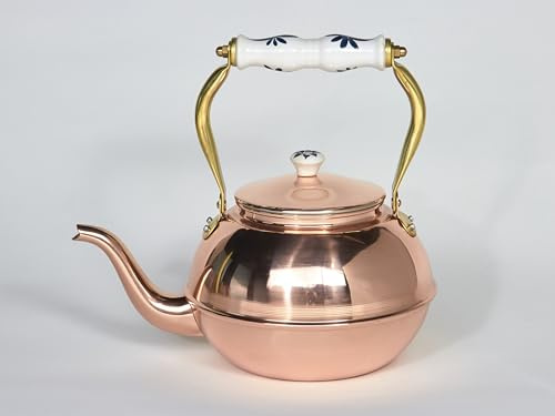 Tetera de Cobre Artesanal con Mango de Cerámica 1,5 Litros, Estilo Japonés