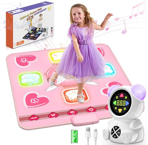 Acelufly Tanzmatte Kinder, wiederaufladbare leuchtende Tanzmatte mit Bluetooth, 5 Spielmodi & LED-Lichter, Weihnachten Geburtstag Kinderspielzeug Geschenke für Mädchen von 3-12 Jahren (Rosa)