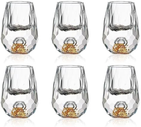 Soopiiso Lot de 6 verres en cristal de 5 oz/15 ml, décorés avec des feuilles d'or 24 carats, sans plomb, verres à shot en or, verres à tir tequila