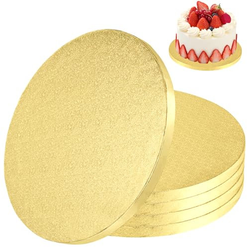 Gute 5 Stück Cake Board,25cm/10 Zoll Tortenunterlage Rund,Pappe Tortenunterlage,Cakeboard,Tortenunterlagen,Kuchenplatte,Wiederverwendbar Torten Unterplatten für Kuchen und Torten (Gold,10Inch) a