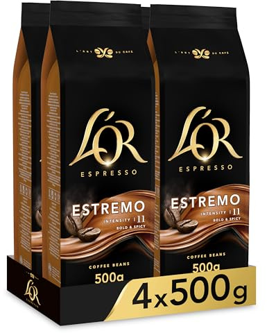 L'OR Espresso Estremo Café en Grano Natural | 4x500g | Intensidad 11, Pack 4 unidades, 100% Natural