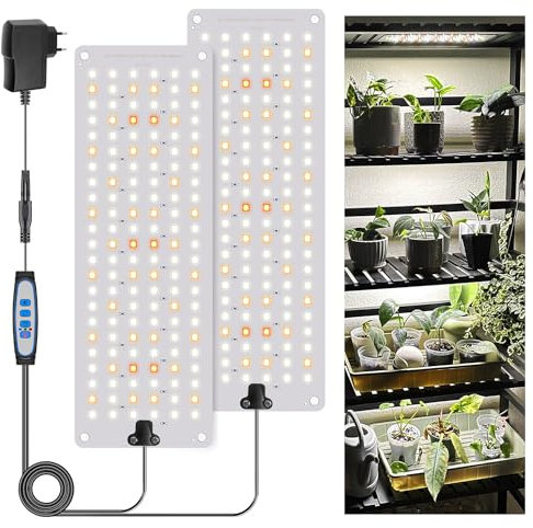Garpsen Pflanzenlampe, 276 LEDs Vollspektrum-Pflanzenlicht mit Auto Timer 6/12/16H, 3 Farbmodi & 5 dimmbare Stufen, 22W Grow Lampe Panel für Pflanzen Sämling Veg und Bloom (2Panels)