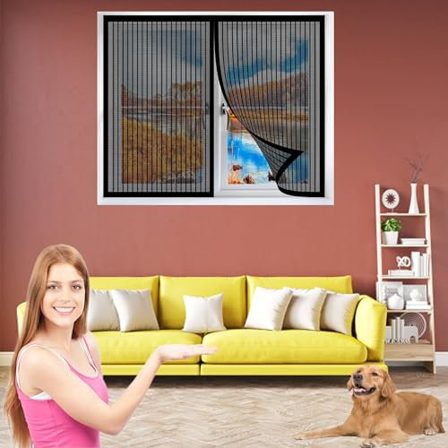 Premium Slim Fliegengitter 80 x 210 cm Ohne Bohren Magnetvorhang Zum Insektenschutz Einfache Installation für Alle Arten von Fenstern, Schwarz