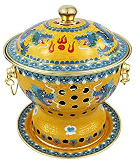Traditional Hot Pot,Cloisonne Enamel Pure Copper Small Single Buffet Alcohol Small Non-Stick (Color : E)(E)