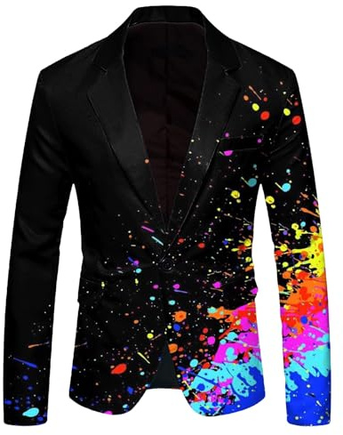 Caxndycing Blazer pour homme - Manches longues - Multicolore - Imprimé - Veste de costume - Coupe droite - Un bouton - Veste personnalisée - Costume de carnaval hip hop - Vêtement pour fête, bal de
