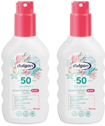 dulgon Lot de 2 sprays solaires SPF 50 pour enfants - 200 ml - Crème solaire sans octocrylène - Protection contre les rayons UVA et UVB - Crème solaire pour enfants 50 imperméable, sans parfum