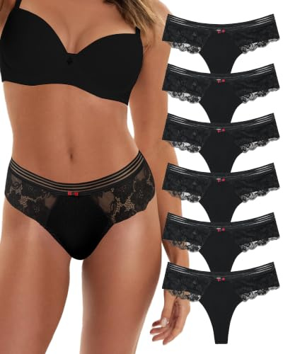 Levao 6er Pack String Tanga Damen Baumwolle Unterwäsche Frauen Sexy Set Unterhosen Damen Spitze Bikini Slips Womens Thongs Multipack S-XL