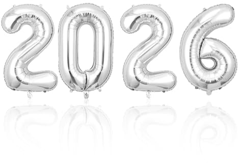 4 Stück 2026 Ballons,Luftballons Silvester Deko 2026 Neujahr Silber Ballon Dekoration Happy New Year Zahlen Gold Silvesterdeko Luftballon Silvesterparty Folienballon,für Neujahrsdekorationen Tischdeko