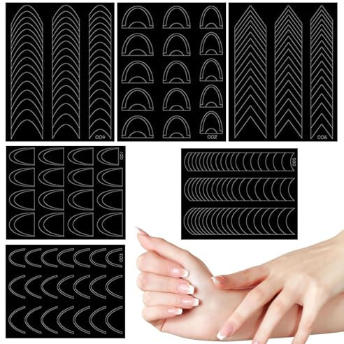 Autocollants pour Ongles à Dentelle Française - Guides d'Ongles Avec Autocollant Français | 6 Feuilles Décalcomanies de Guide d'Ongles en Forme de V, Instructions pour Femmes Décoration d'Ongles
