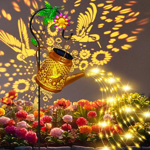Mothers Day Gifts, Hummingbird Solar Lanterns Garden Decor, Outdoor Waterproof Watering Can with Shepherd Hook, Solar Garden Decor for Yard Outdoor Pathway, Gifts for Women Mom Grandma Birthday