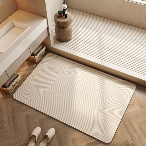 Lukery Alfombra de Diatomita Baño, Beige Alfombrilla de Baño Antideslizantes, Lavables Súper Absorbente Alfombra de Baño, para Bañera, Ducha, Cuarto de Baño y Cocina (40x60cm,Abstracción)