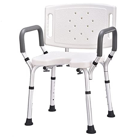 Sedia da doccia regolabile con corrimano e schienale, sedile antiscivolo per vasca da bagno per anziani e disabili, altezza regolabile con foro di drenaggio