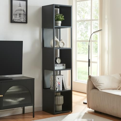 [en.casa] Standregal Finspång Bücherregal Bücherschrank Regal Mehrzweckregal 185x38x38 cm Schwarz