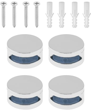Smgda 4Pcs Glass Clamp, Mirror Round Clips, 4-7mm Adjustable Shelf Brackets with 4 pcs Screws and 4 pcs Anchors, Mirror Wall Holder Clips for Bathroom, Living Room, Public Places
