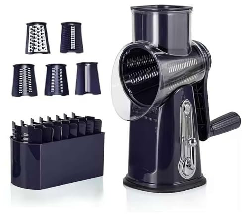 Rotary Cheese Grater 5 Blades Cheese - Manual Hand Crank Cheese Grater with Reinforced Suction & 5 Interchangeable Drums - Easy to Use Vegetable Chopper