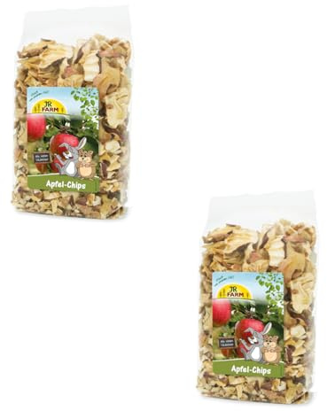 JR Farm Chips di Mela | Confezione Doppia | 2 x 80 g | Alimento singolo per roditori e conigli nani | Basso contenuto di grassi | Senza conservanti | Snack premio