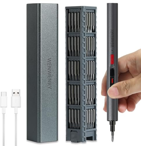 Wenwenry Juego de mini destornilladores eléctricos, destornillador eléctrico de precisión, puntas magnéticas 72 en 1, par de torsión de 3 engranajes, luz 3LED, almacenamiento magnético, protección
