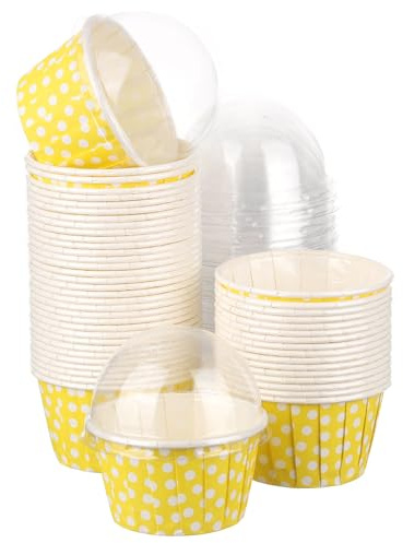 QUARKZMAN Set da 50 Pirottini per Cupcake Con Coperchio A Cupola, Pirottini per frittella， Pirottini Usa E Getta per Decorazioni Di Matrimoni E Feste Di Compleanno, Colore Giallo.