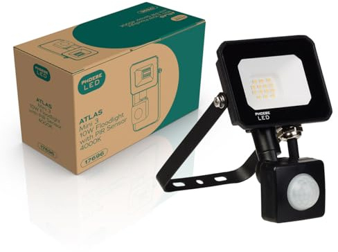 Phoebe LED Floodlight 10W Atlas-Mini PIR Sensor Cool White IP65 Black