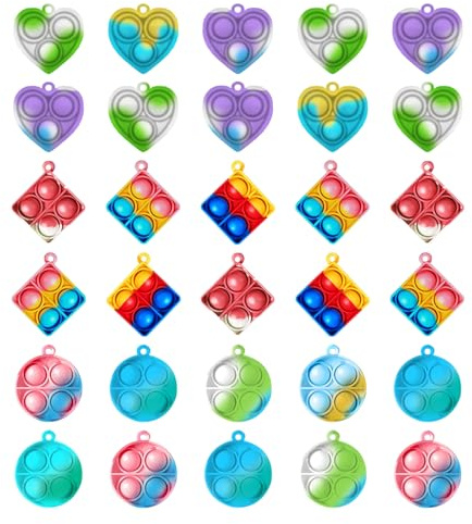 30 st mini pop push it leksak nyckelring push and pop bubbel sensorisk fidget leksak sensoriska tryckleksaker silikon anti-stress leksaker för ångestlindring