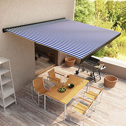 Gecheer Kassettenmarkise Motorisiert Gelenkarmmarkise Markise Vollkassettenmarkise Sonnenschutz Garten Terrasse Balkon 450x300cm Blau Weiß