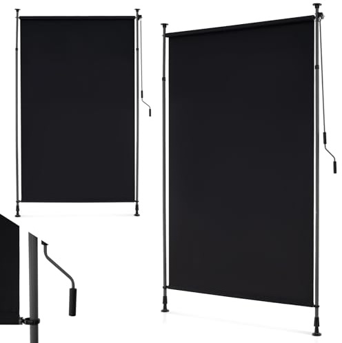 RELAX4LIFE Store Vertical sans Perçage | Store Extérieur Rétractable avec Manivelle | Polyester Anti-UV | Poteau en Alu | Hauteur 220-310 CM | Protection Solaire | pour Véranda Balcon (1,5M,Noir)