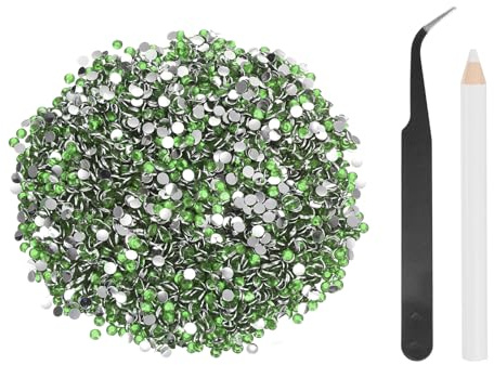sourcing map 5000 unidades de diamantes de imitación de resina SS6 de 2 mm, gemas de brillo redondas a granel con herramientas de recogida para manualidades, vasos, tazas, ropa, color verde claro