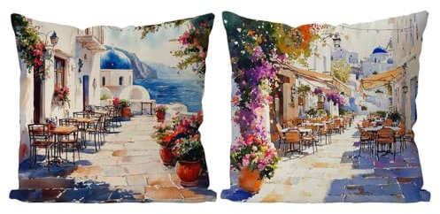 Coussin Exterieur Rue Housse de Coussin Lot de 2 Ville Coussins Canape Taie Oreiller 45x45 Doux Carré Décoratif Housse de Canapé Coussins d'extérieur pour Decoration Salon,Chambre,Canapé,Chaise T4-682