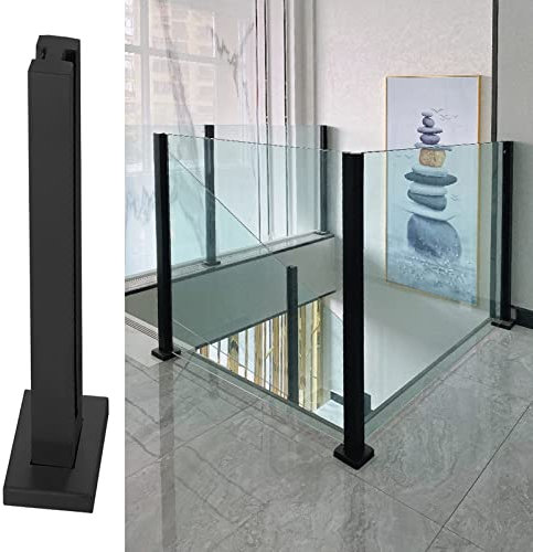 Ringhiera quadrata in vetro nero – Corrimano in acciaio inossidabile resistente per terrazza e balcone, altezza 85-105 cm, balaustra in vetro resistente, ideale per recinzioni di giardini e