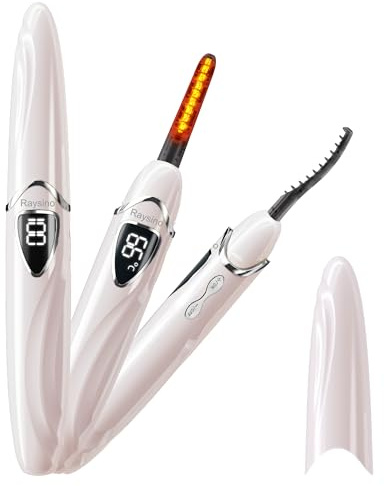 Raysino Heated Eyelash Curler, S600 Rechargeable Heated Lash Curler, Eyelash Curler Heated in 8s for Women 24 Hs Lasting Natural Makeup (Pink/Silver, 148MM)